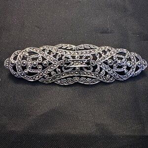 Vintage Art Deco Sterling Marcasite Intricate Filigree Bar Pin Brooch